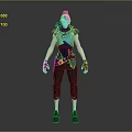 3D Character Model With Blue Top Black Pants White Headscarf Wrist Guards And Blue Shoes
