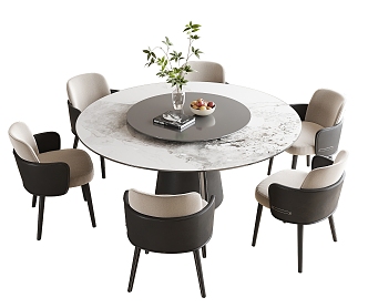 New Chinese Dining Table and Chair Round Dining Table and Chair 3d model