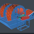 Industrial Wheel Sand Washer With Blue Base Orange Drum Wheels Green Red Components Control Panel