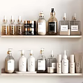 Laundry And Daily Essentials Organized On Shelves With Various Bottles And Containers