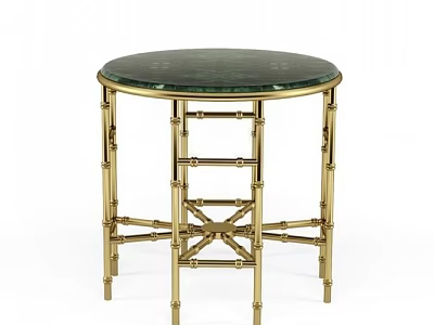 Elegant Round Side Table With Green Marble Top And Gold Bamboo Design Legs 3d model