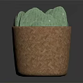 Brown Woven Storage Basket With Green Cactus Pads For Home Decor