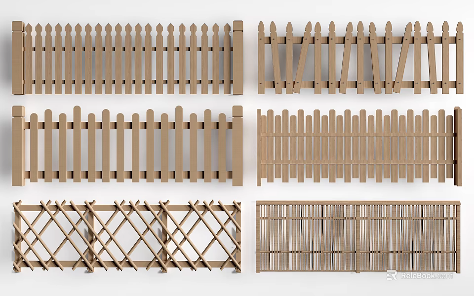 Wooden Railings With Picket Lattice And Vertical Slat Designs For Garden 3d model 
