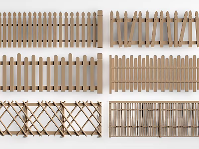 Wooden Railings With Picket Lattice And Vertical Slat Designs For Garden 3d model