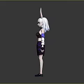 Game Movie Character With Rabbit Ears White Hair Purple Black Outfit Short Skirt Fishnet Stockings