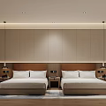 Modern Hotel Guest Room With Twin Beds Brown Headboards Neutral Walls And Pendant Lights