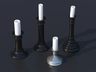 Elegant Black And Silver Candle Holders With Classic Designs And Sturdy Bases 3d model