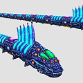 Long Sci Fi Creature With Blue Glowing Fins And Colorful Head Features