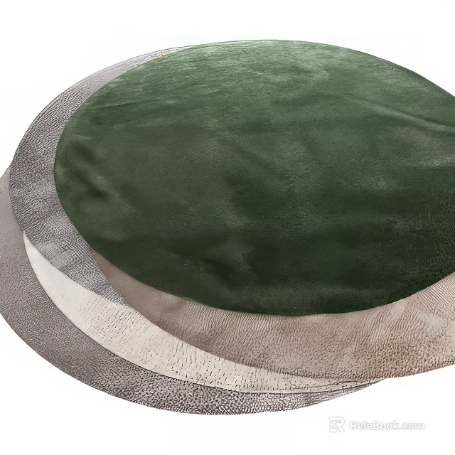 Plush Green Round Rug With Layered Gray And Beige Circular Patterns 3d model