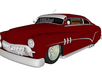 Classic Red Vintage Car With Retro Headlights Sleek Body Lines And Chrome Accents 3d model