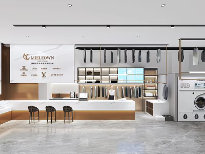 WellDone Store Interior With Clothing Display Hanging Clothes Counter And Laundry Equipment 3d model