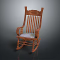Wooden Rocking Armchair with Slatted Back and Cushioned Seat Design