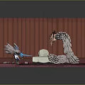 Winged Game Movie Character In Red Room With Bed Glowing Weapon And White Tangled Elements