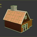 Small House With Orange Tiled Roof Chimney And Red Walls Windows