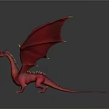 Red Dragon 3D Model With Large Wings Long Tail And Gray Background 3d model