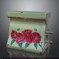 Green Decorative Component With Red Floral Pattern And Green Leaves