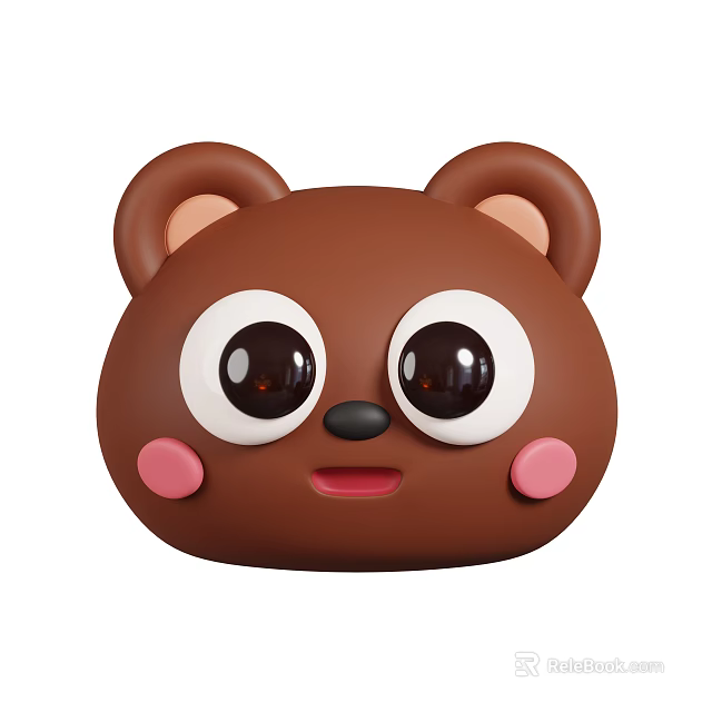Cute Brown Bear Head Cartoon Character With Big Eyes Pink Cheeks And Smiling Mouth 3d model 