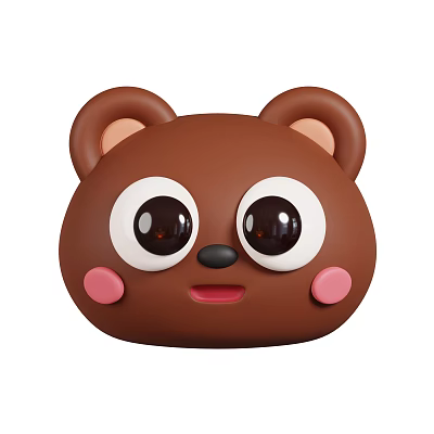 Cute Brown Bear Head Cartoon Character With Big Eyes Pink Cheeks And Smiling Mouth 3d model