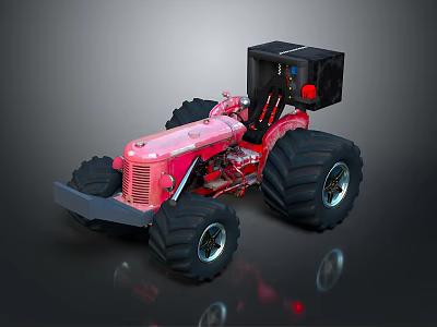 Pink Monster Truck With Large Black Tires Black Cab And Red Accents 3d model