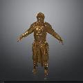 Man in Golden Armor Statue with Outstretched Arms and Intricate Design