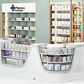 Modern Organized Pharmacy Interior With Shelves Stocked Medications Service Counter And Clear Displays