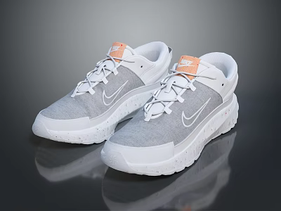 Gray and White Casual Sneakers with Orange Tongue Accents White Sole and Comfortable Lace Design 3d model