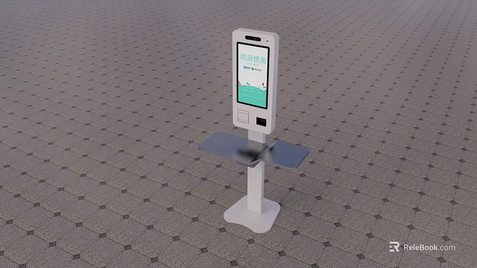 Office Appliance Self Service Terminal With Screen And Tray White Stand Design 3d model 