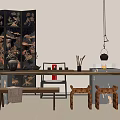 Quite Tea Table and Chair Combination Stone Tea Table and Chair Stone Tea Table Low Stool Leisure Chair Large Table Screen 3d model