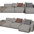 Light Gray Sectional Sofa With Brown Gray and Checkered Cushions And Soft Throw Blanket 3d model