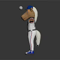 Cartoon Horse Mascot In White Rangers Uniform With Blue Cap Juggling Ball And Outstretched Arms