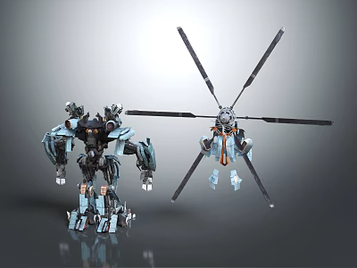 Mechanical Robot Models Featuring Humanoid And Helicopter With Propellers Design 3d model
