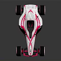 White and Pink Streamlined Race Car With Large Wheels And Aerodynamic Design