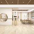 School Traditional Culture Activity Room With Wooden Tables Bookshelves Chinese Partitions And Round Mirror