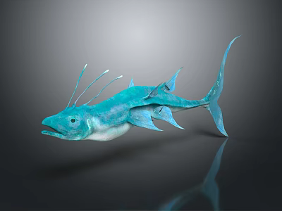Artistic Turquoise Blue Fish Sculpture With Unique Shape And Metallic Decorative Design 3d model