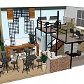 Modern Office Interior With Loft Layout Brick Wall Bar Counter Sofa And Plants 3d model