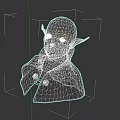 Fantasy Goblin Character 3D Model With Green Skin Pointed Ears Brown Cloak And Button Details