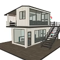 Modern Two Story Container Building Cafe With Balcony Glass Windows And Decorations