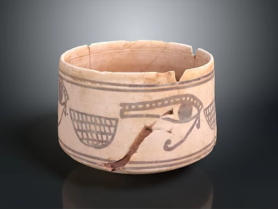 Ancient Carved Pottery Jar With Eye Motifs Grid Designs And Cracks 3d model