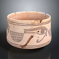 Ancient Carved Pottery Jar With Eye Motifs Grid Designs And Cracks