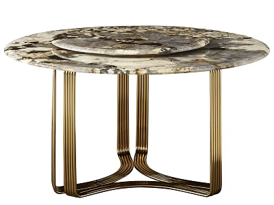 Elegant Round Dining Table With Marble Top And Curved Gold Metal Legs 3d model