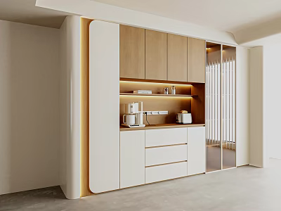 Modern Entryway and Side Cabinet Design with Wooden Doors White Drawers and LED Lighting 3d model