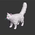 White Cat Figurine 3D Model With Detailed Fur Standing On Black Surface