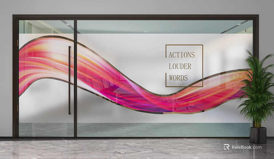 Modern Glass Partition With Colorful Wave Pattern And Text Art For Interior Decoration 3d model 