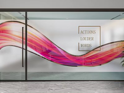 Modern Glass Partition With Colorful Wave Pattern And Text Art For Interior Decoration 3d model