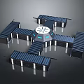 Container Modular Building Design Featuring Circular Central Hub And Blue Container Modules 3d model