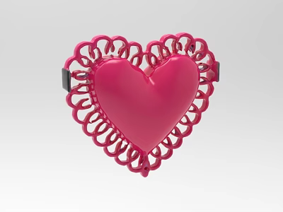 Pink Heart Shaped Decorative Item With Intricate Lace Like Border Design 3d model