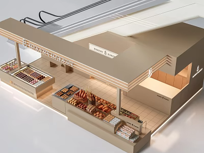 Mall Bakery Shop With Glass Display Counters Fresh Pastries And Warm Lighting 3d model