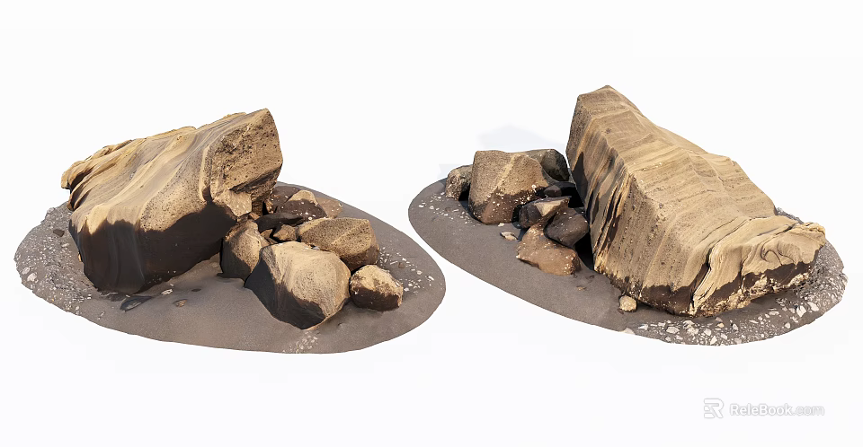 Natural Stone and Wood Samples with Small Rocks and Sand 3d model