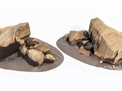 Natural Stone and Wood Samples with Small Rocks and Sand 3d model