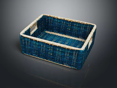Blue Woven Storage Basket With Rectangular Shape And Decorative Handles 3d model